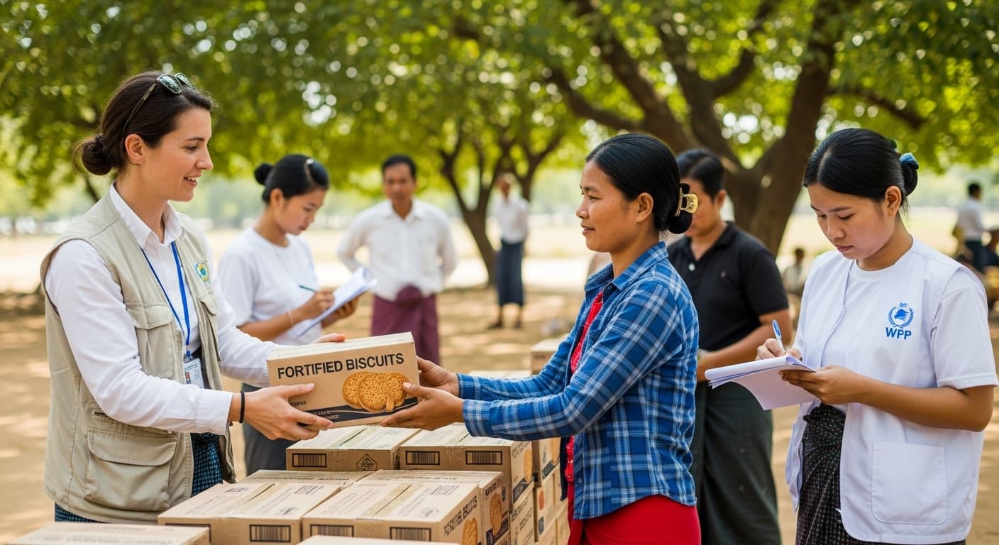 Happy children receiving aid