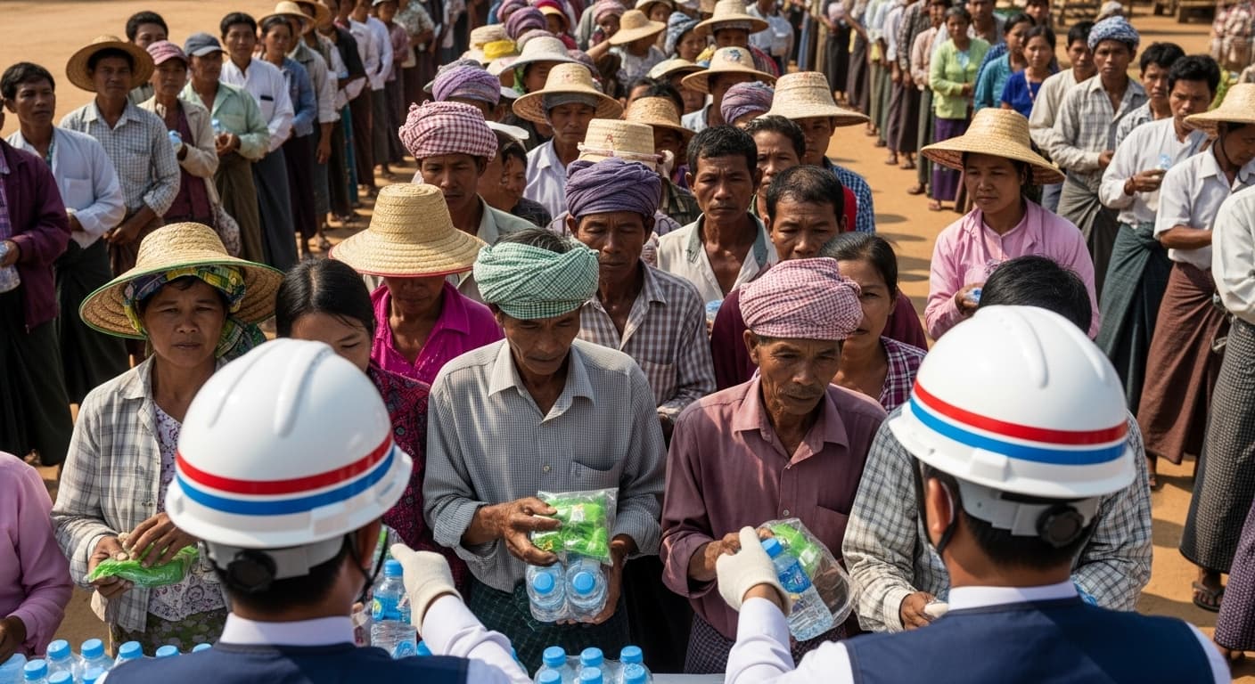 Volunteers sorting donation items